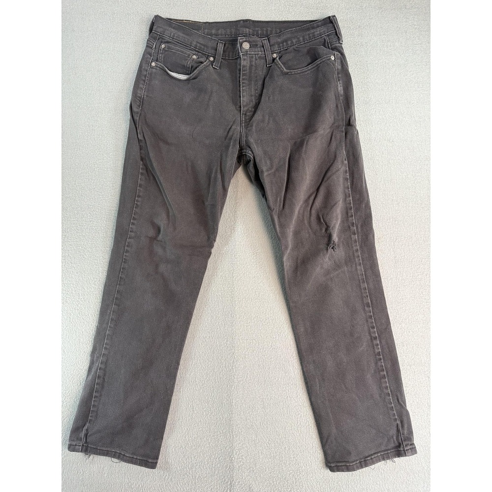 Levi's 514 Jeans Mens 32x30 Charcoal Gray Wash Regular Straight Distressed Denim